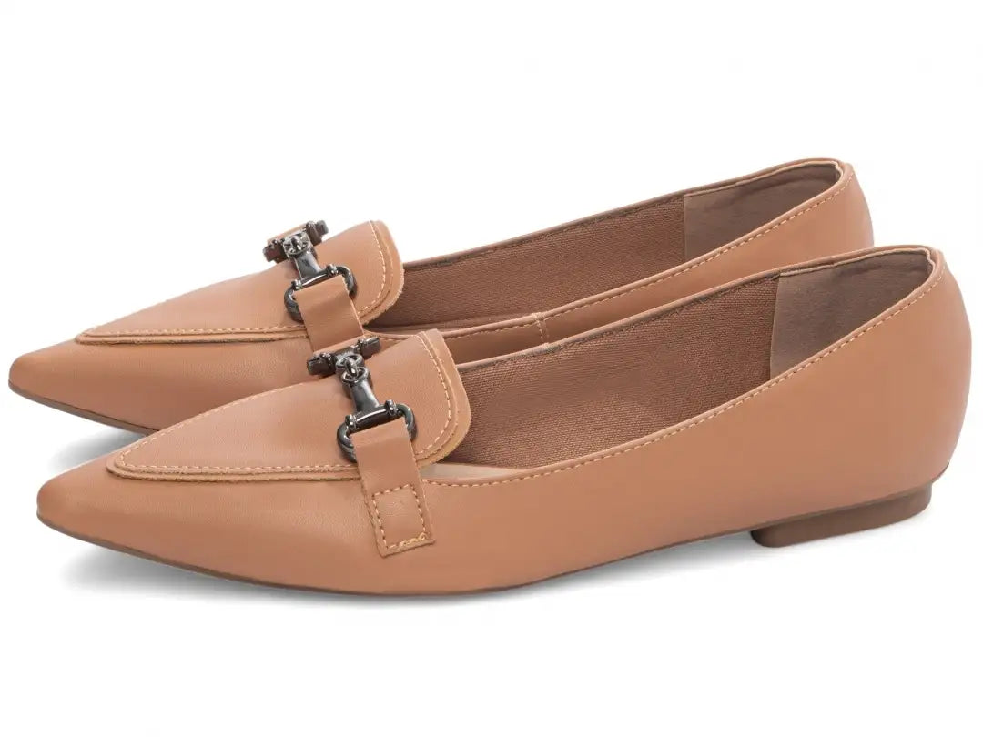 Sapatilha Mocassim Feminina Napa Caramelo com Bridão Grafite