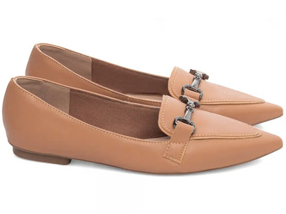 Sapatilha Mocassim Feminina Napa Caramelo com Bridão Grafite