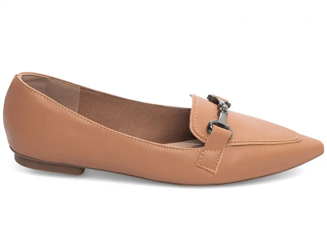 Sapatilha Mocassim Feminina Napa Caramelo com Bridão Grafite