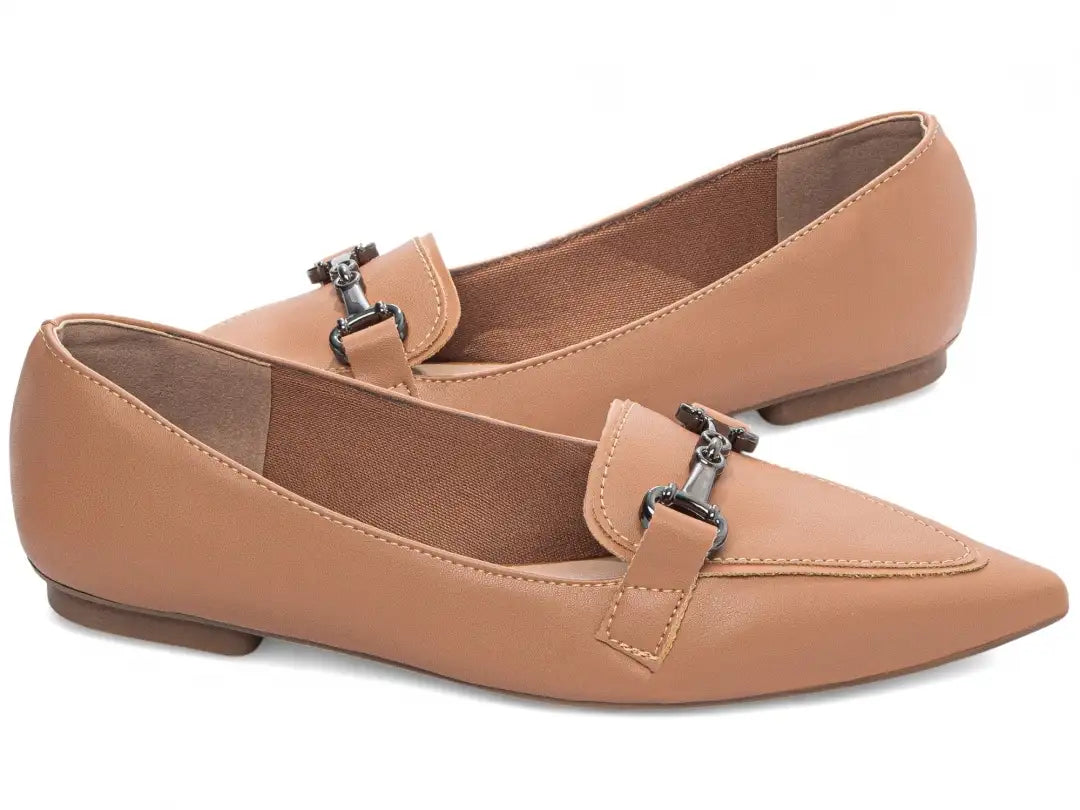 Sapatilha Mocassim Feminina Napa Caramelo com Bridão Grafite