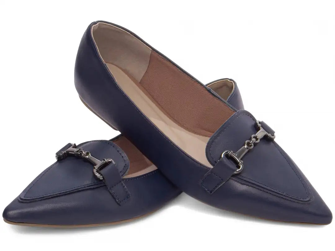 Sapatilha Mocassim Azul Feminina Elegante e Confortável Bico Fino