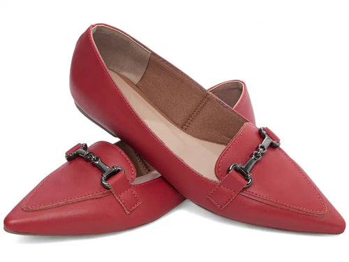 Sapatilha Mocassim Vermelha Bico Fino Feminina Elegante e Confortável