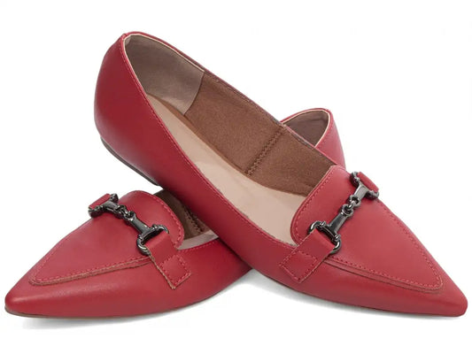 Sapatilha Mocassim Vermelha Bico Fino Feminina Elegante e Confortável