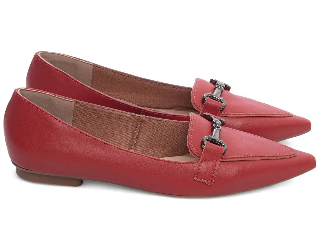 Sapatilha Mocassim Vermelha Bico Fino Feminina Elegante e Confortável