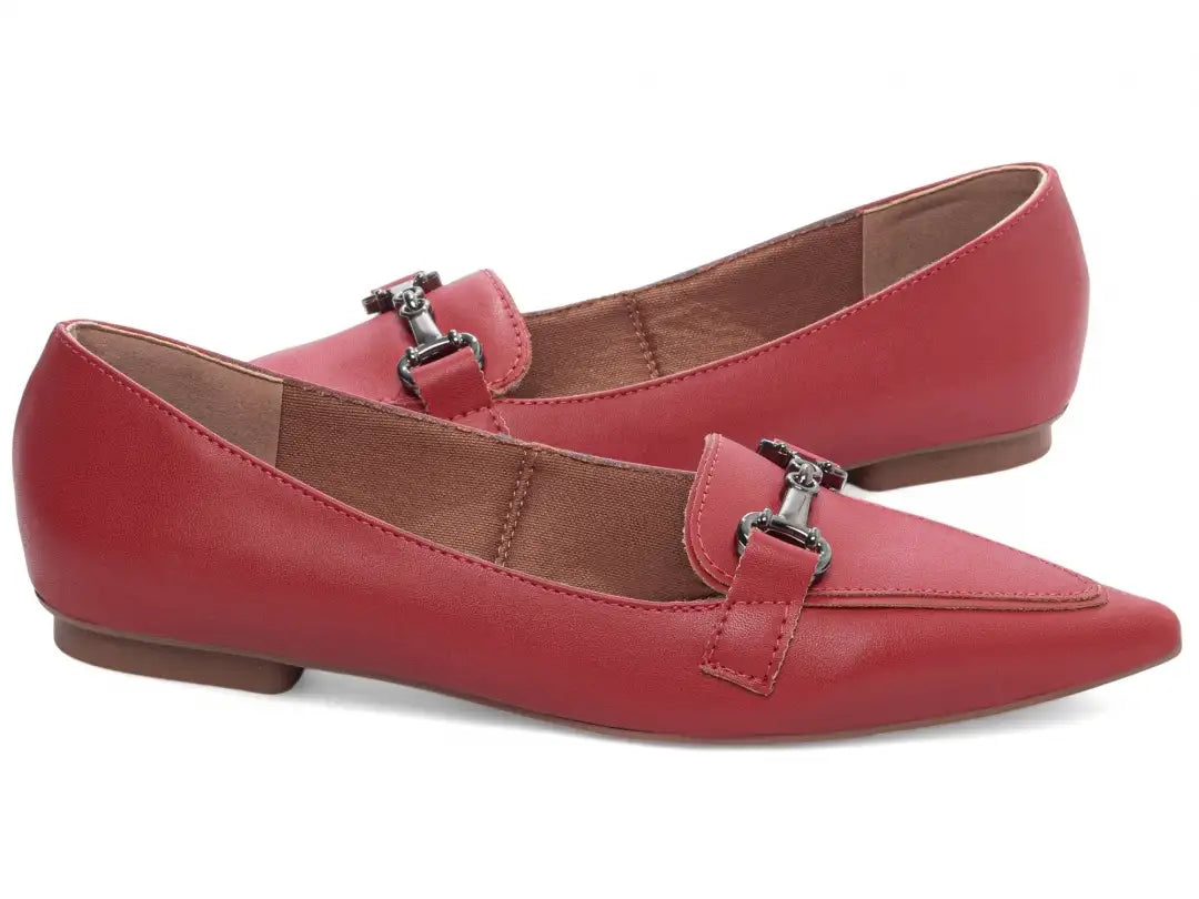 Sapatilha Mocassim Vermelha Bico Fino Feminina Elegante e Confortável
