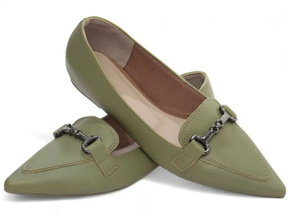 Sapatilha Mocassim Feminina Napa Verde Bico Fino