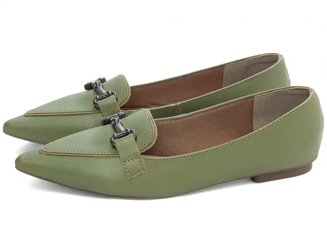 Sapatilha Mocassim Feminina Napa Verde Bico Fino