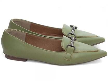 Sapatilha Mocassim Feminina Napa Verde Bico Fino