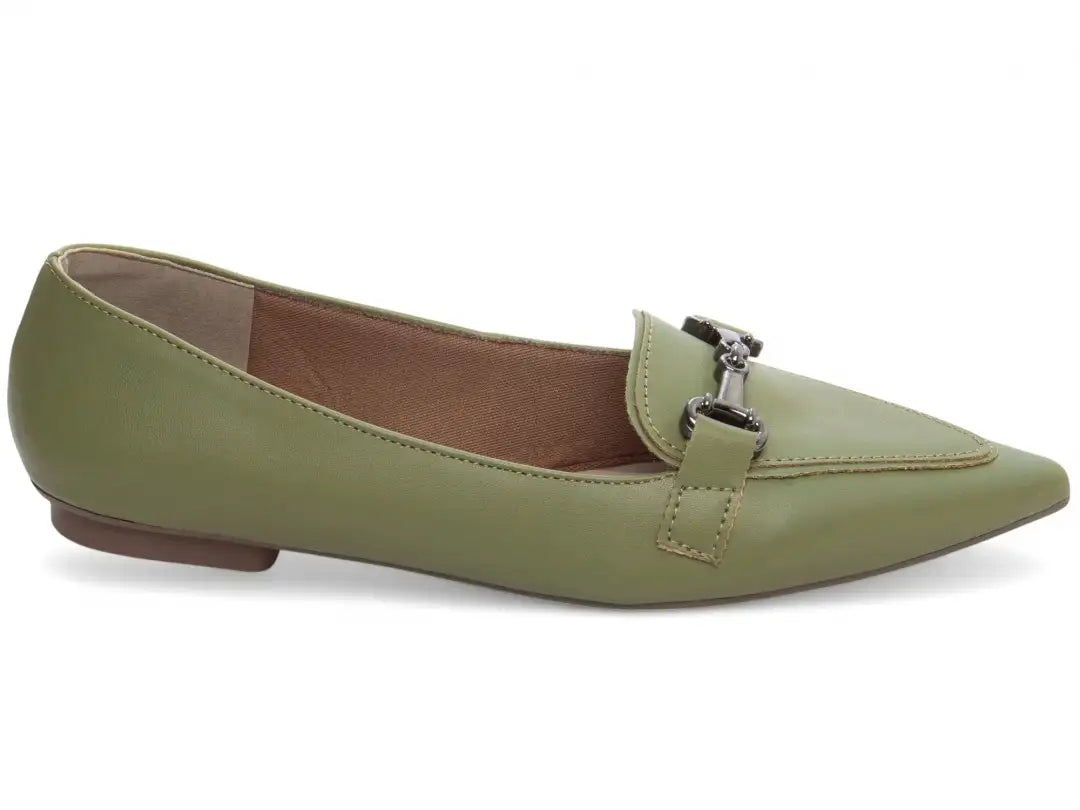 Sapatilha Mocassim Feminina Napa Verde Bico Fino