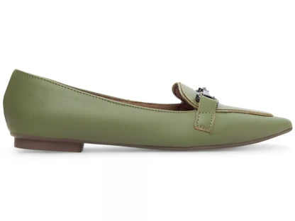 Sapatilha Mocassim Feminina Napa Verde Bico Fino