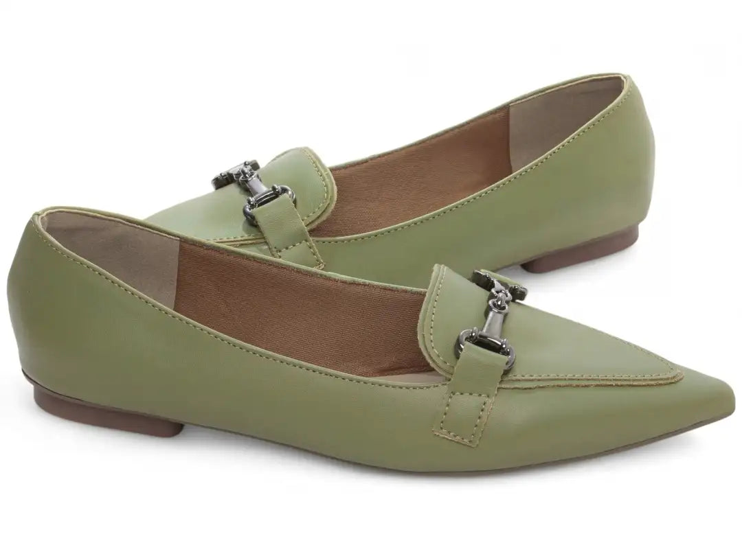Sapatilha Mocassim Feminina Napa Verde Bico Fino