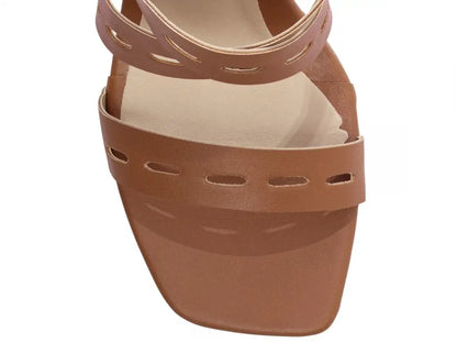 Sandália Anabela Feminina Caramelo com Fivela Dourada