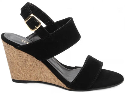 Sandália Feminina Anabela Camurção Preto Conforto e Elegância