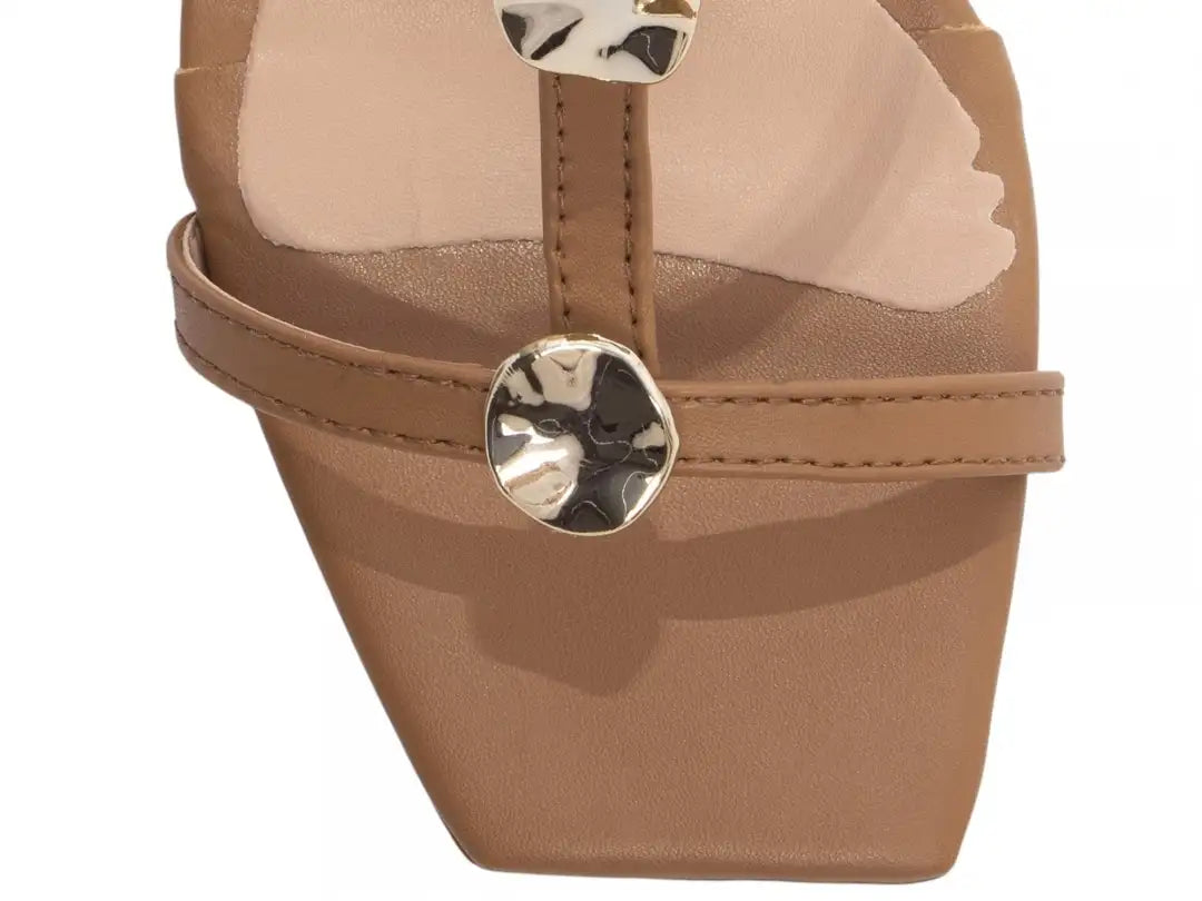 Sandália Feminina Elegante Caramelo com Salto Grosso Antiderrapante