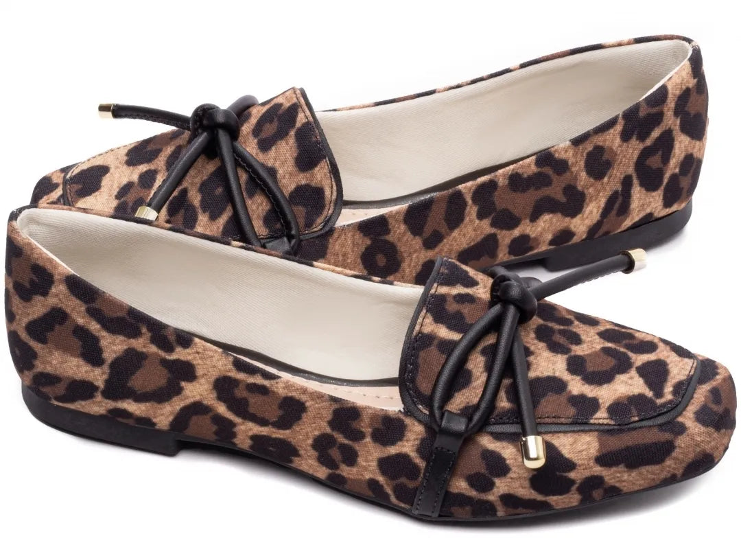 Mocassim Feminino Animal Print Onça Rasteiro Confortável