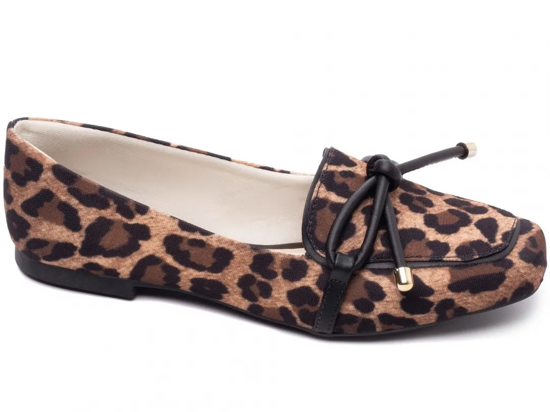 Mocassim Feminino Animal Print Onça Rasteiro Confortável