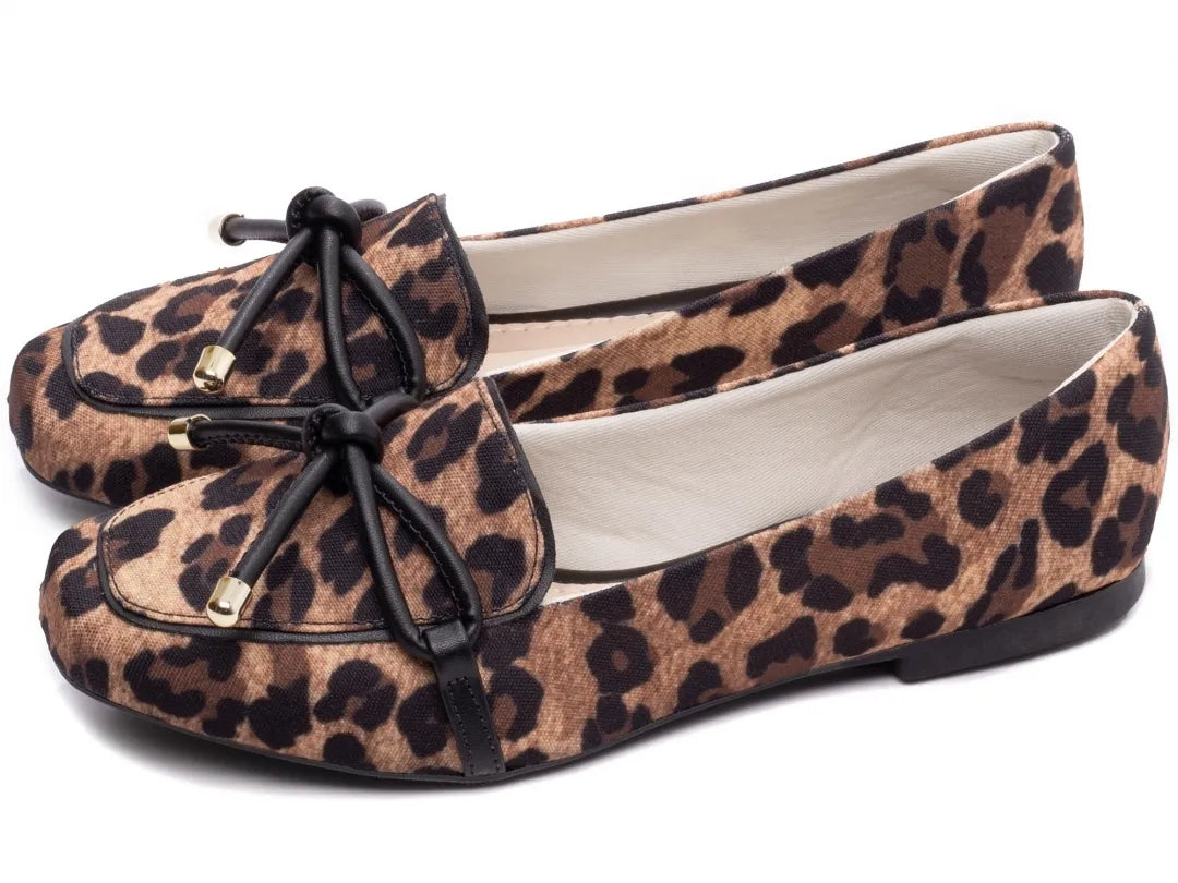 Mocassim Feminino Animal Print Onça Rasteiro Confortável