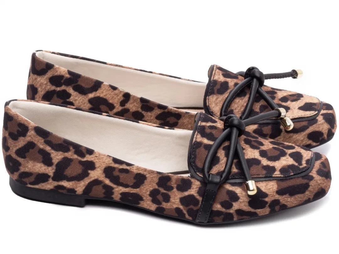 Mocassim Feminino Animal Print Onça Rasteiro Confortável