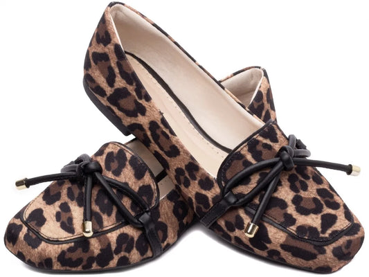 Mocassim Feminino Animal Print Onça Rasteiro Confortável