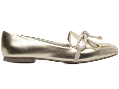 Mocassim Feminino Rasteiro Napa Ouro Light com Off White