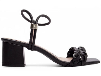 Sandália Feminina Napa Preto com Salto Grosso 5,5 cm Antiderrapante