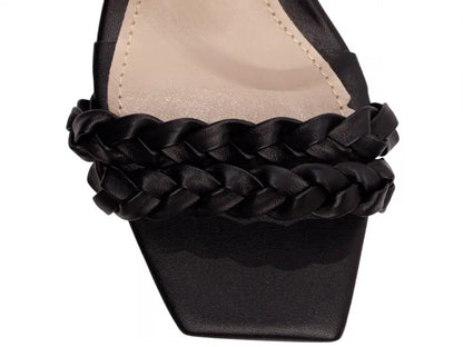 Sandália Feminina Napa Preto com Salto Grosso 5,5 cm Antiderrapante