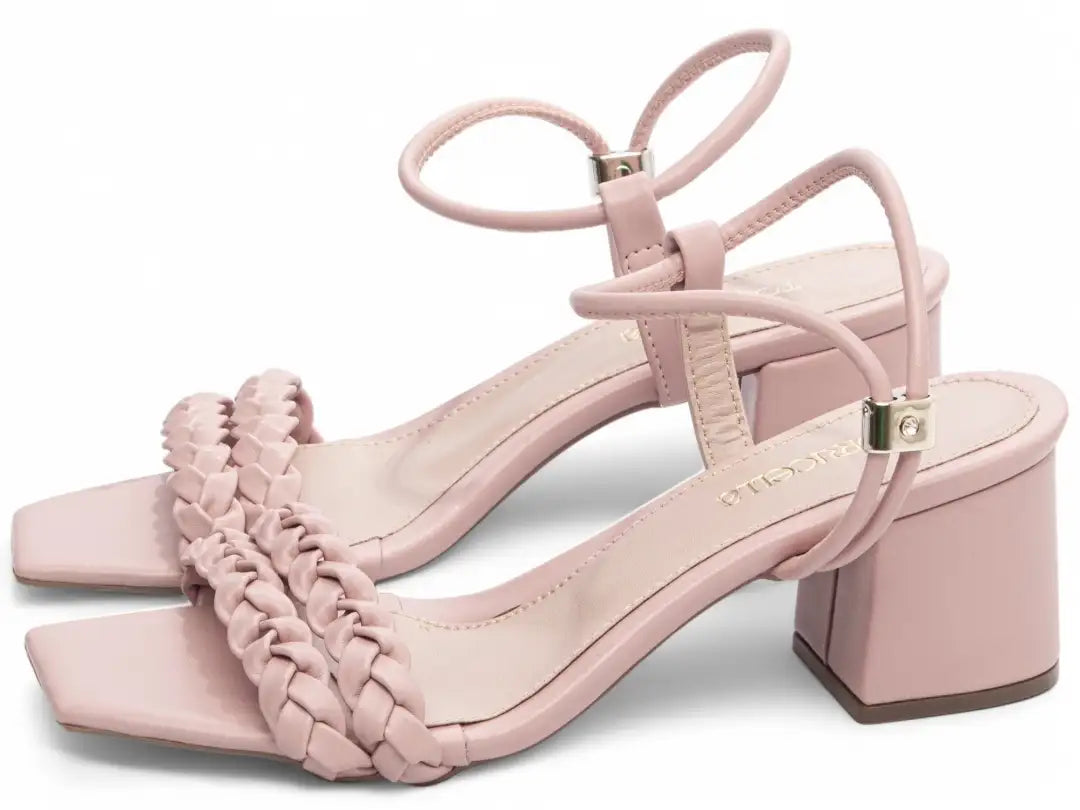 Sandália Feminina Rosa com Salto Grosso com 5,5 cm Antiderrapante