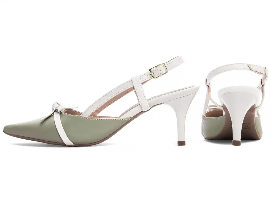 Scarpin Torricella Verde e Off White - Salto Fino 6cm Luxo