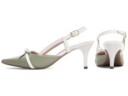 Scarpin Torricella Verde e Off White - Salto Fino 6cm Luxo