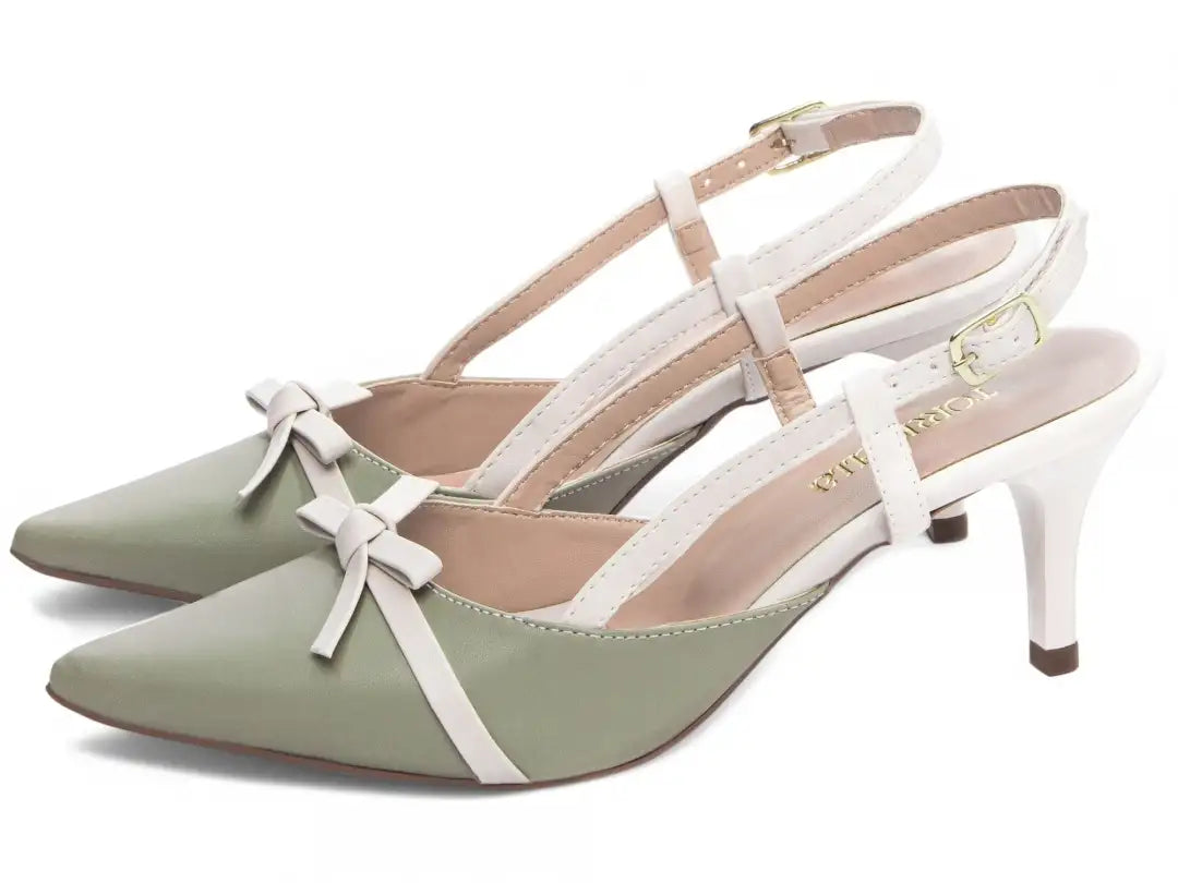Scarpin Torricella Verde e Off White - Salto Fino 6cm Luxo