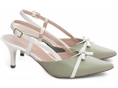 Scarpin Torricella Verde e Off White - Salto Fino 6cm Luxo