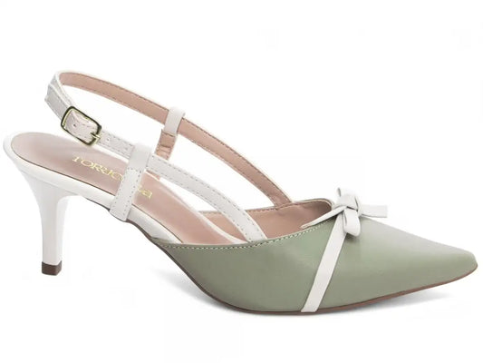 Scarpin Torricella Verde e Off White - Salto Fino 6cm Luxo