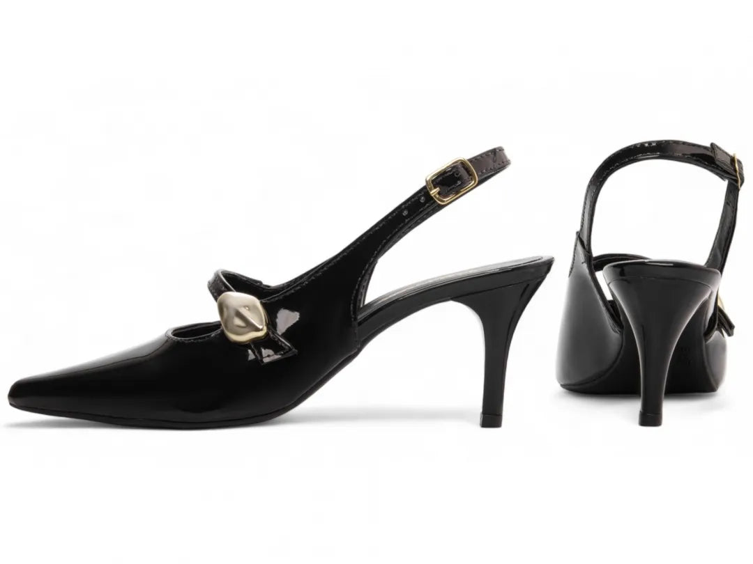 Sapato Scarpin Verniz Preto Salto Fino 6 cm