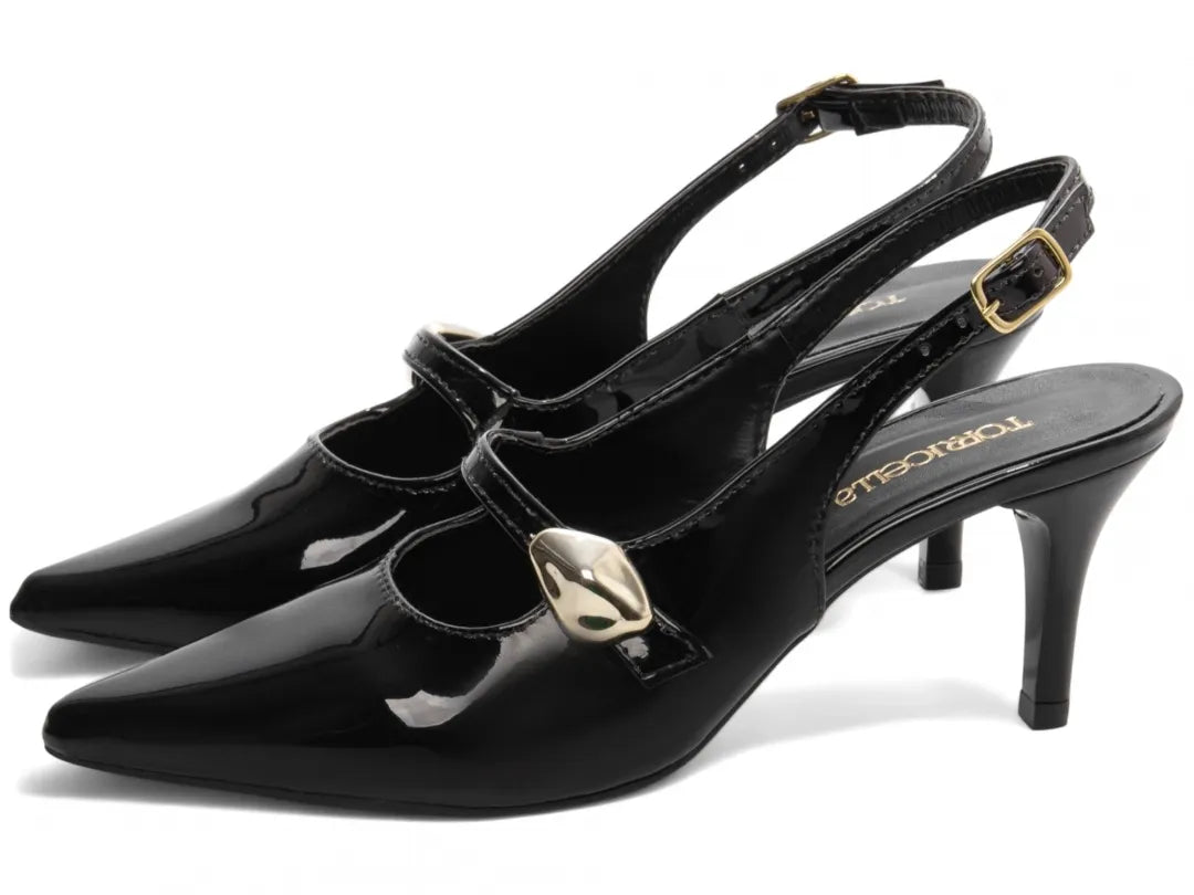 Sapato Scarpin Verniz Preto Salto Fino 6 cm