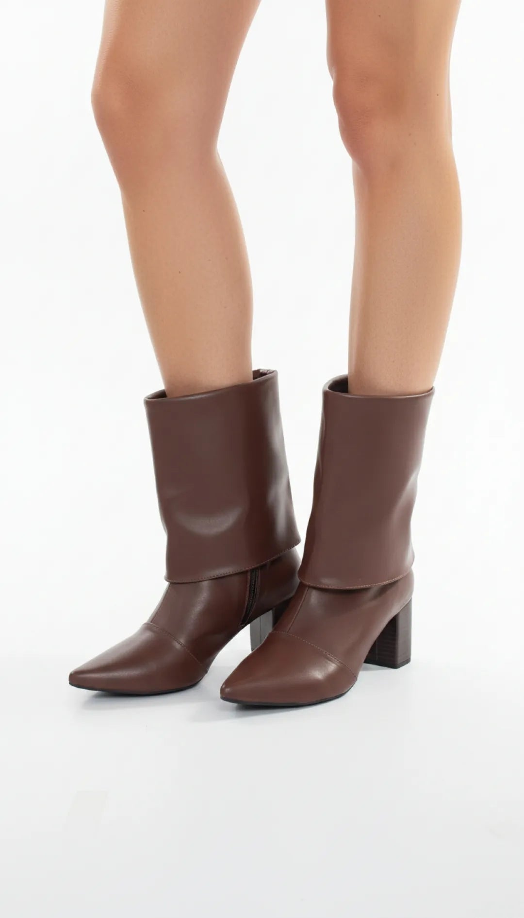 Bota Cano Curto Napa Marrom Café Salto Rigato 6cm