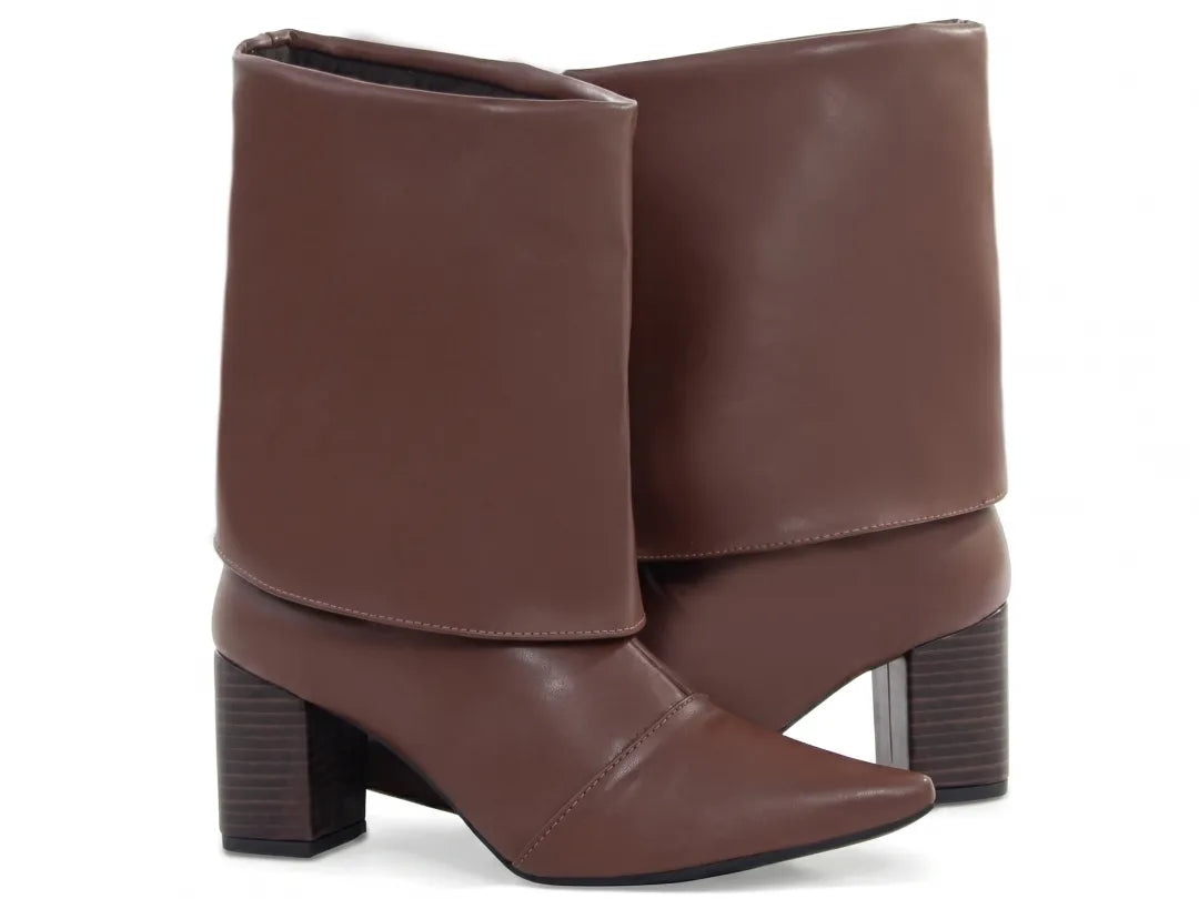 Bota Cano Curto Napa Marrom Café Salto Rigato 6cm