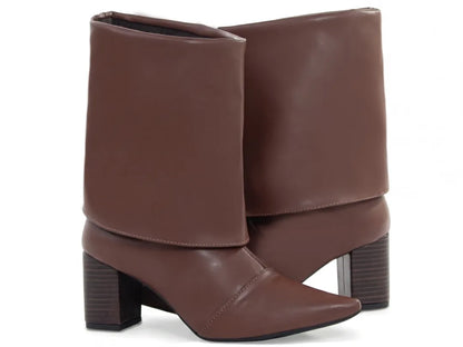 Bota Cano Curto Napa Marrom Café Salto Rigato 6cm