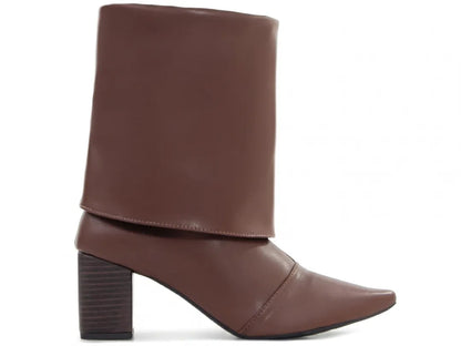 Bota Cano Curto Napa Marrom Café Salto Rigato 6cm