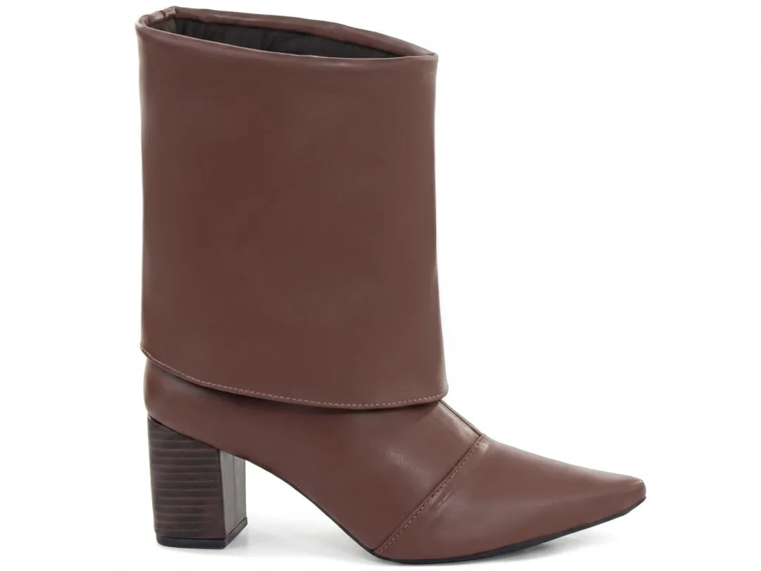Bota Cano Curto Napa Marrom Café Salto Rigato 6cm