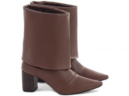 Bota Cano Curto Napa Marrom Café Salto Rigato 6cm
