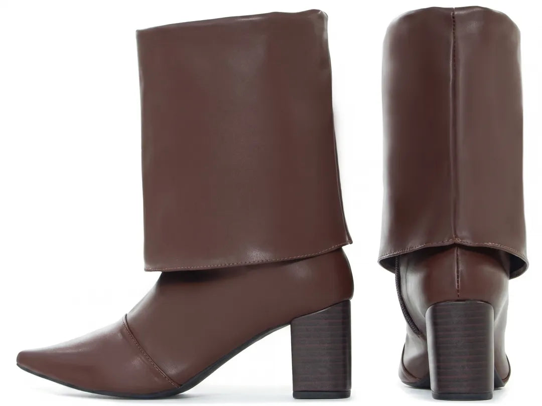 Bota Cano Curto Napa Marrom Café Salto Rigato 6cm
