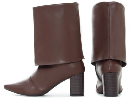 Bota Cano Curto Napa Marrom Café Salto Rigato 6cm