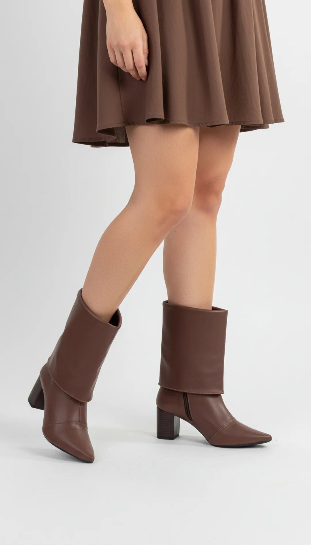 Bota Cano Curto Napa Marrom Café Salto Rigato 6cm