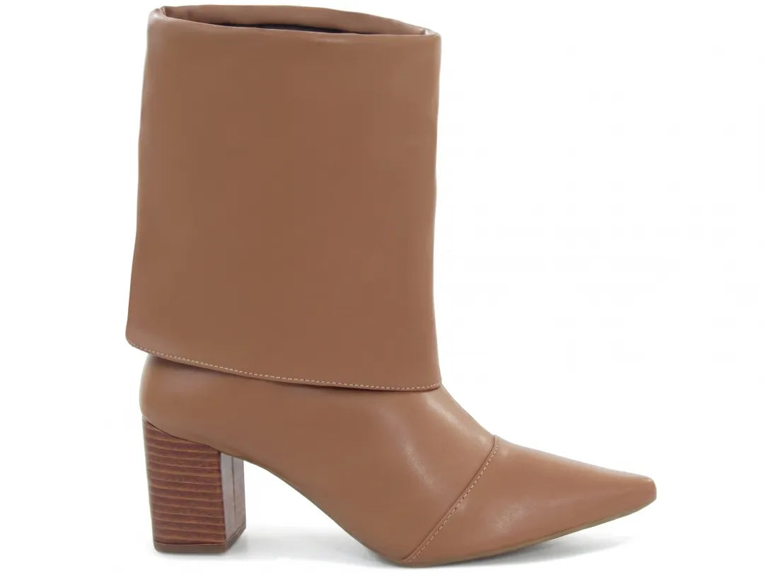 Bota Cano Curto Napa Caramelo Salto Rigato 6cm