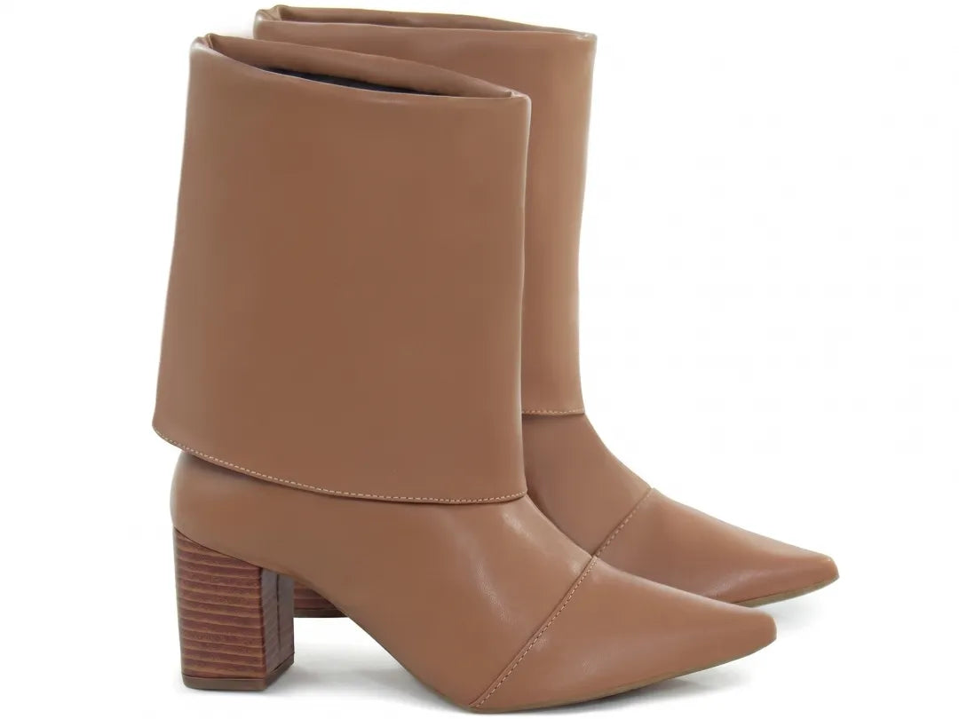 Bota Cano Curto Napa Caramelo Salto Rigato 6cm