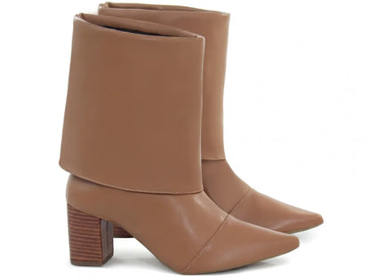 Bota Cano Curto Napa Caramelo Salto Rigato 6cm
