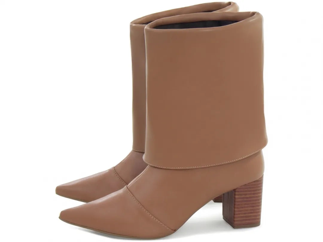 Bota Cano Curto Napa Caramelo Salto Rigato 6cm