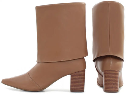 Bota Cano Curto Napa Caramelo Salto Rigato 6cm
