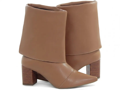 Bota Cano Curto Napa Caramelo Salto Rigato 6cm