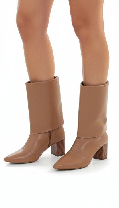 Bota Cano Curto Napa Caramelo Salto Rigato 6cm